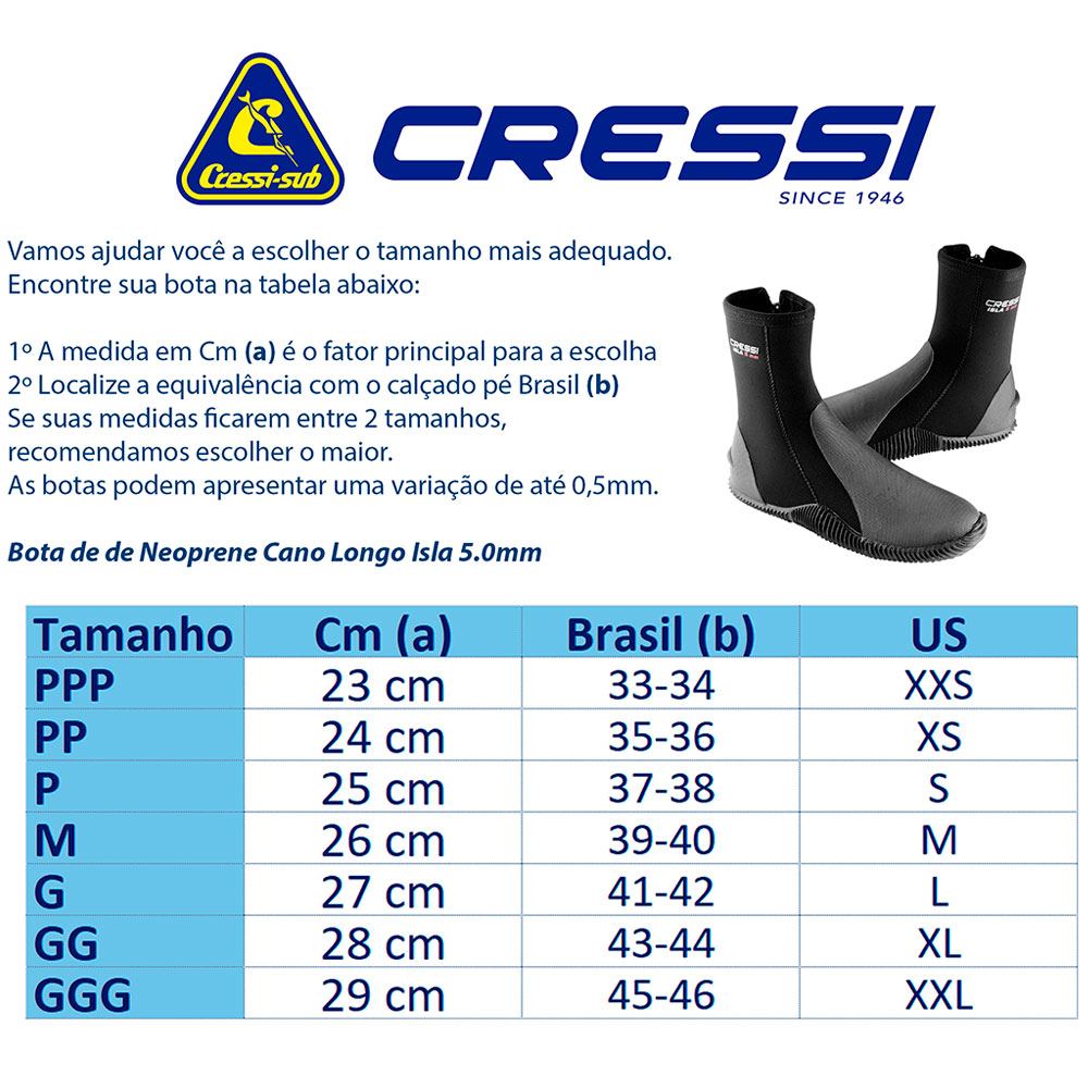 Bota Longa de Neoprene para Mergulho Cressi Isla 5.0 Bota Longa de Neoprene para Mergulho Cressi Isla 5.0